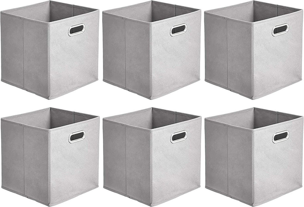 Collapsible Cube Storage Bins, Space-Saving, Organizing Fabric Bins with Handles, 10.5 X 10.5 X 11 Inches, Light Grey, 6-Pack