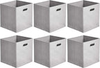 Collapsible Cube Storage Bins, Space-Saving, Organizing Fabric Bins with Handles, 10.5 X 10.5 X 11 Inches, Light Grey, 6-Pack