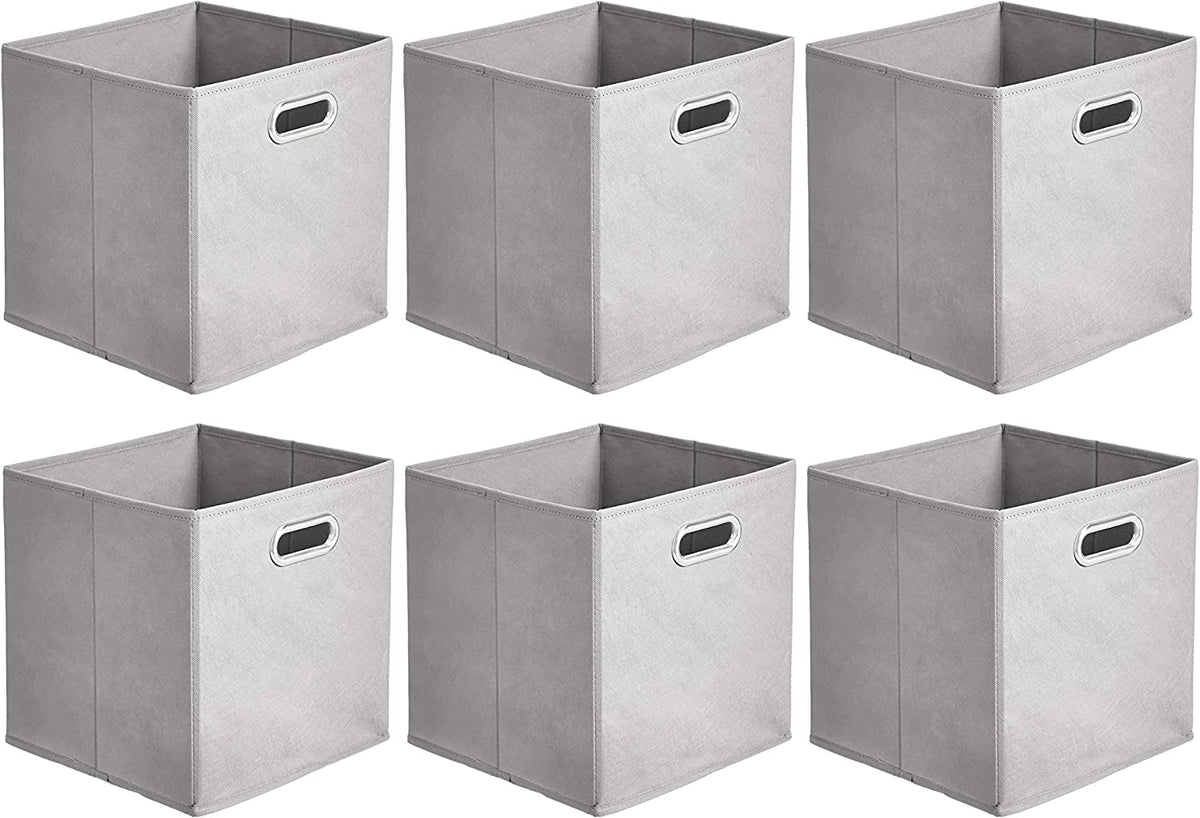 Collapsible Cube Storage Bins, Space-Saving, Organizing Fabric Bins with Handles, 10.5 X 10.5 X 11 Inches, Light Grey, 6-Pack