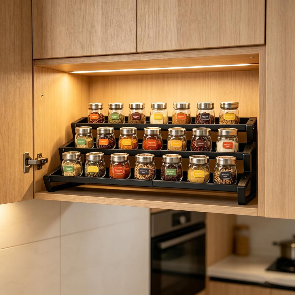 3-Tier Spice Rack Organizer for Cabinet, Adjustable Tiered Spice Shelf for Countertop,Wall Mount, Metal Spice Organizer for Kitchen, Seasoning Rack for Pantry Storage