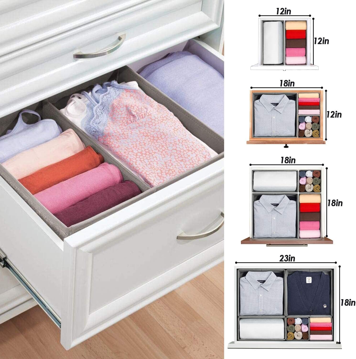 Foldable Underwear Drawer Organizer, Closet Dividers, Storage Box for Clothes, Socks (6 Bins, Gray)