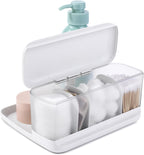 Hideaway Counter Caddy, Bathroom Vanity Countertop Organizer Tray with Adjustable Dividers and Lid
