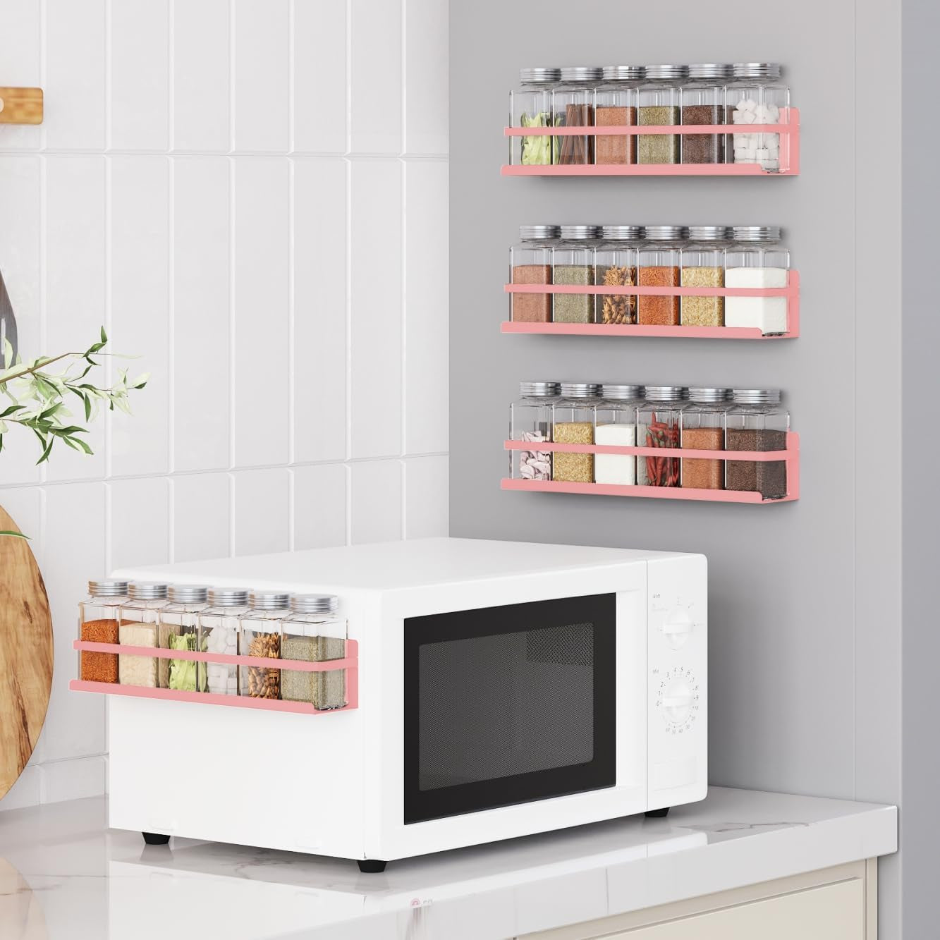 Magnetic Spice Rack with Jars Magnetic Spice Rack for Refrigerator 24 Spice Jars with Label Magnetic Shelves for Fridge 4 Pack Pink