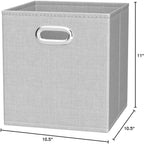 Collapsible Cube Storage Bins, Space-Saving, Organizing Fabric Bins with Handles, 10.5 X 10.5 X 11 Inches, Light Grey, 6-Pack