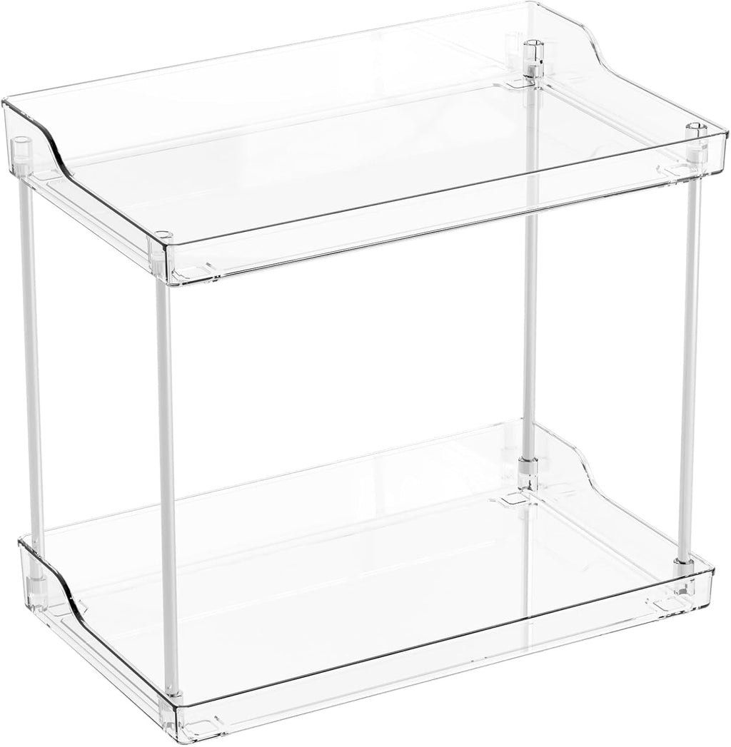 2 Tier Bathroom Counter Organizer,Tiered Bathroom Organizer for Makeup,Perfume,Beauty Products,Skincare Organizers Shelf,Vanity Storage Tray for Bedroom,Spice Racks for Kitchen Corner,Rectangle