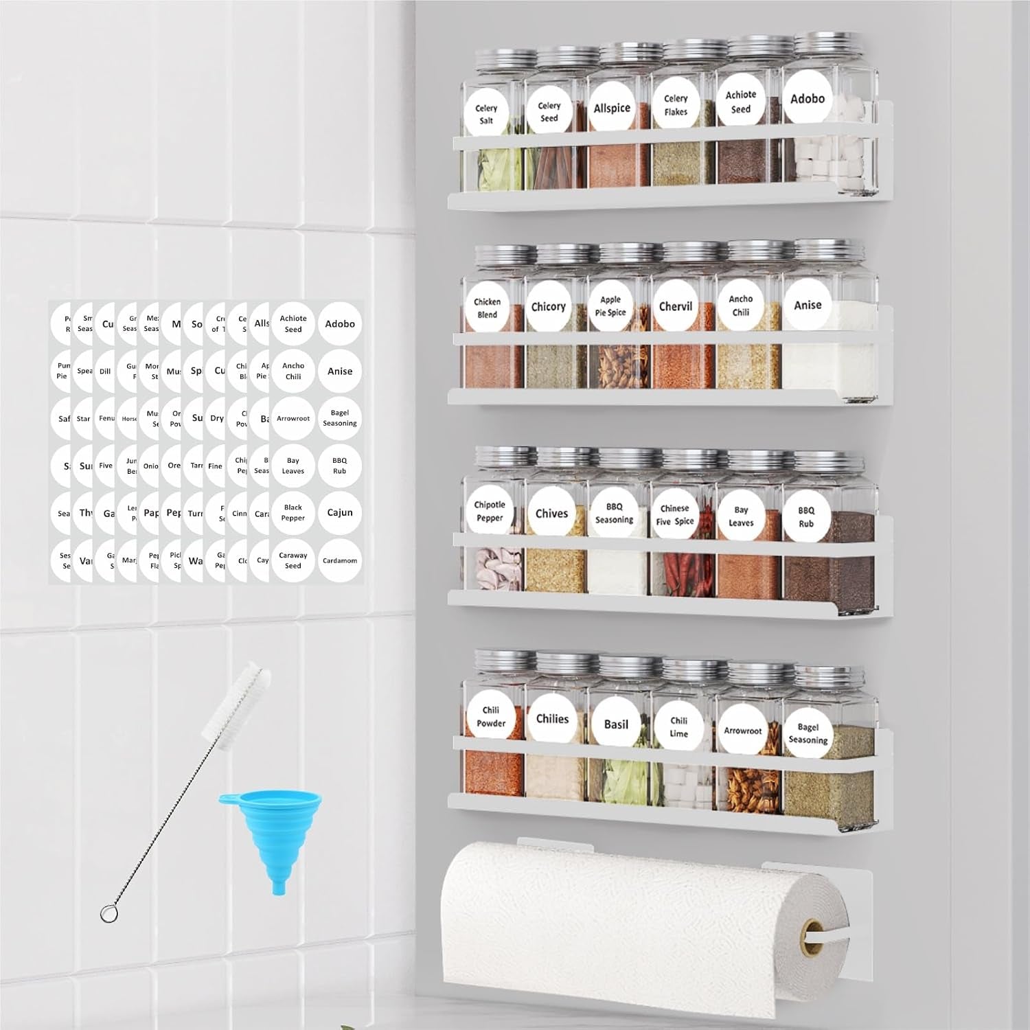 Magnetic Spice Rack with Jars Magnetic Spice Rack for Refrigerator 24 Spice Jars with Label Magnetic Shelves for Fridge 4 Pack White