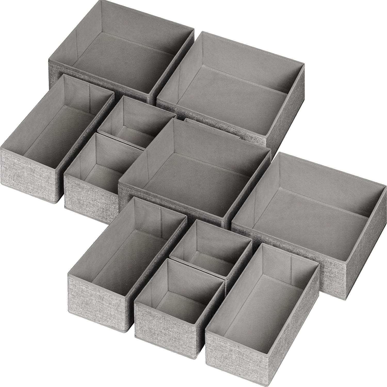 12 Pack Drawer Organizers for Clothing, Foldable Clothes Storage Box Closet Dresser Drawer Organizers Dividers, Bedroom Organization Fabric Bins for Baby Clothes Underwear Sock Bra Ties (Grey)