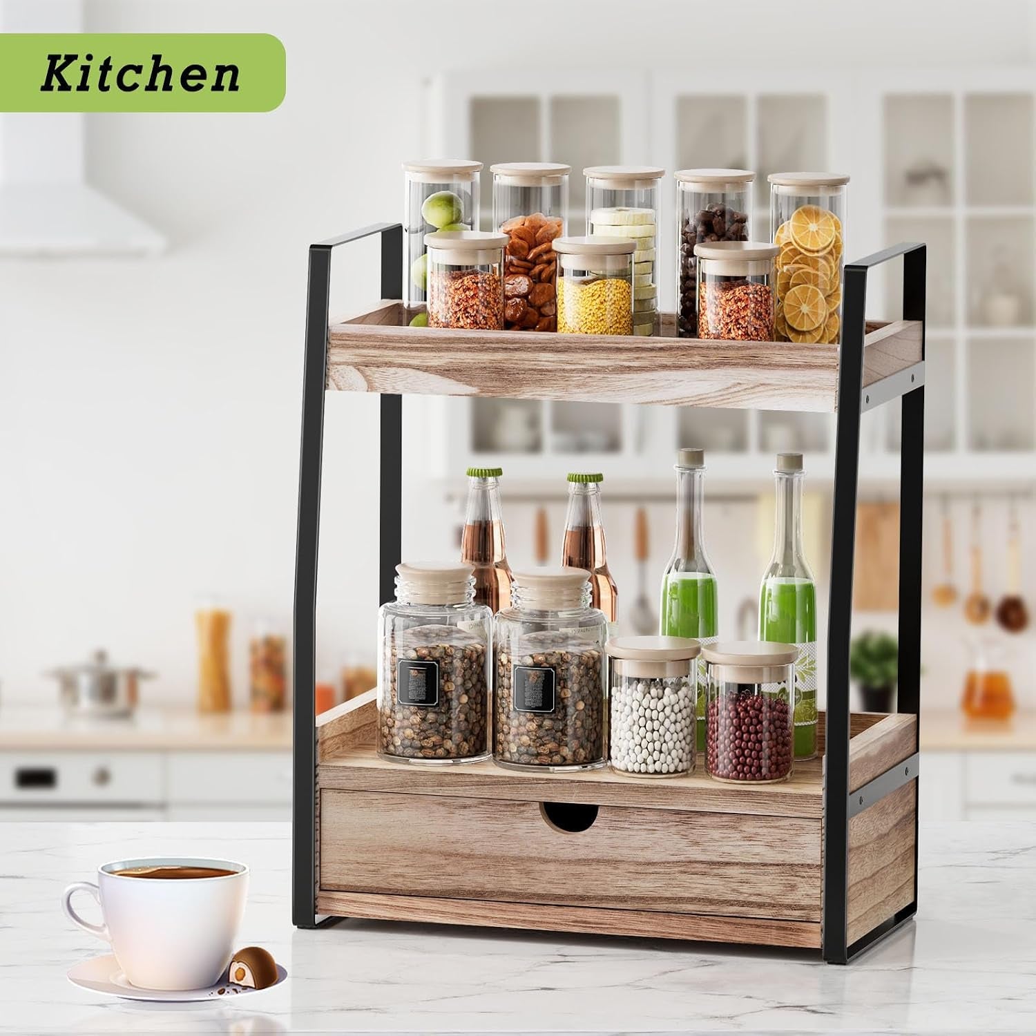 2-Tier Bathroom Organizer Countertop, Bathroom Sink Organizer Countertop, Vanity, Counter Shelf, Brown