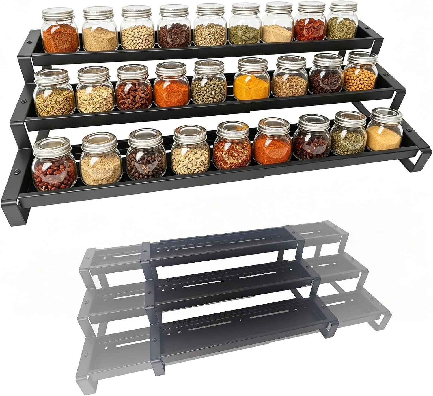3-Tier Spice Rack Organizer for Cabinet, Adjustable Tiered Spice Shelf for Countertop,Wall Mount, Metal Spice Organizer for Kitchen, Seasoning Rack for Pantry Storage