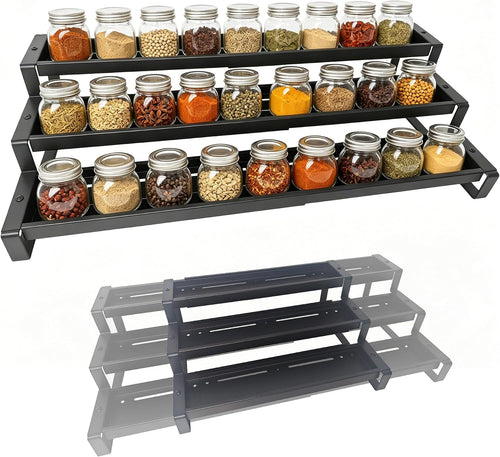 3-Tier Spice Rack Organizer for Cabinet, Adjustable Tiered Spice Shelf for Countertop,Wall Mount, Metal Spice Organizer for Kitchen, Seasoning Rack for Pantry Storage