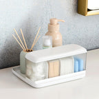 Hideaway Counter Caddy, Bathroom Vanity Countertop Organizer Tray with Adjustable Dividers and Lid