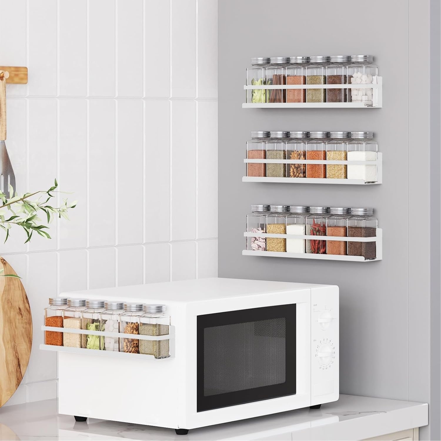 Magnetic Spice Rack with Jars Magnetic Spice Rack for Refrigerator 24 Spice Jars with Label Magnetic Shelves for Fridge 4 Pack White