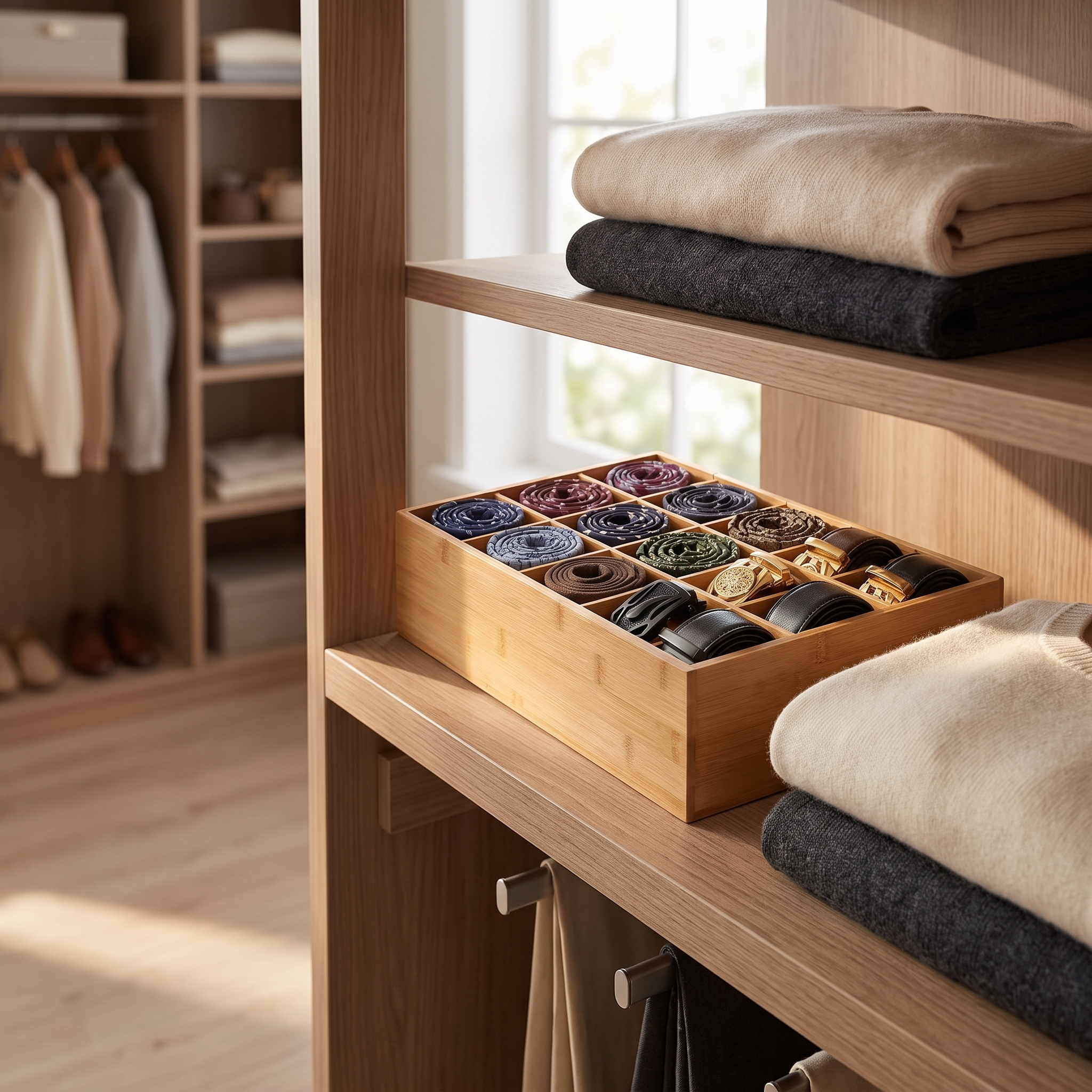 Alcove Home Bamboo Belt Organizer for Closet lifestyle photo
