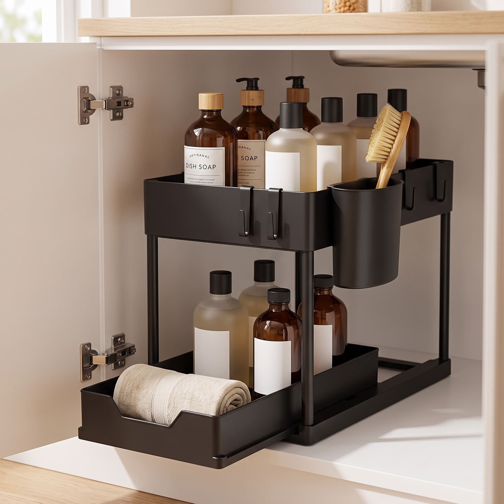 Alcove Home 2-Tier Sliding Cabinet Basket Organizer lifestyle photo