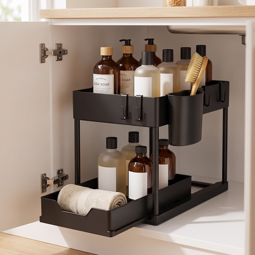 Alcove Home 2-Tier Sliding Cabinet Basket Organizer lifestyle photo