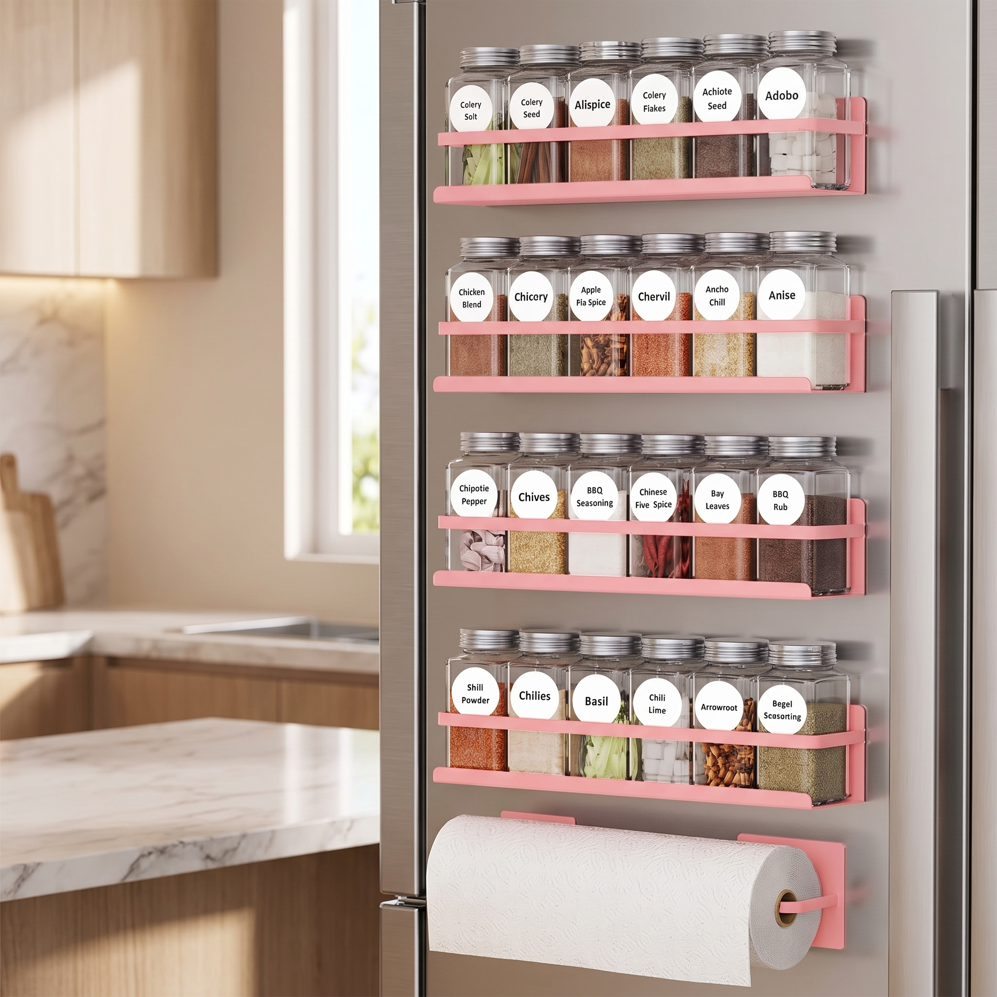 Alcove Home Magnetic Fridge Spice Rack Pink lifestyle photo