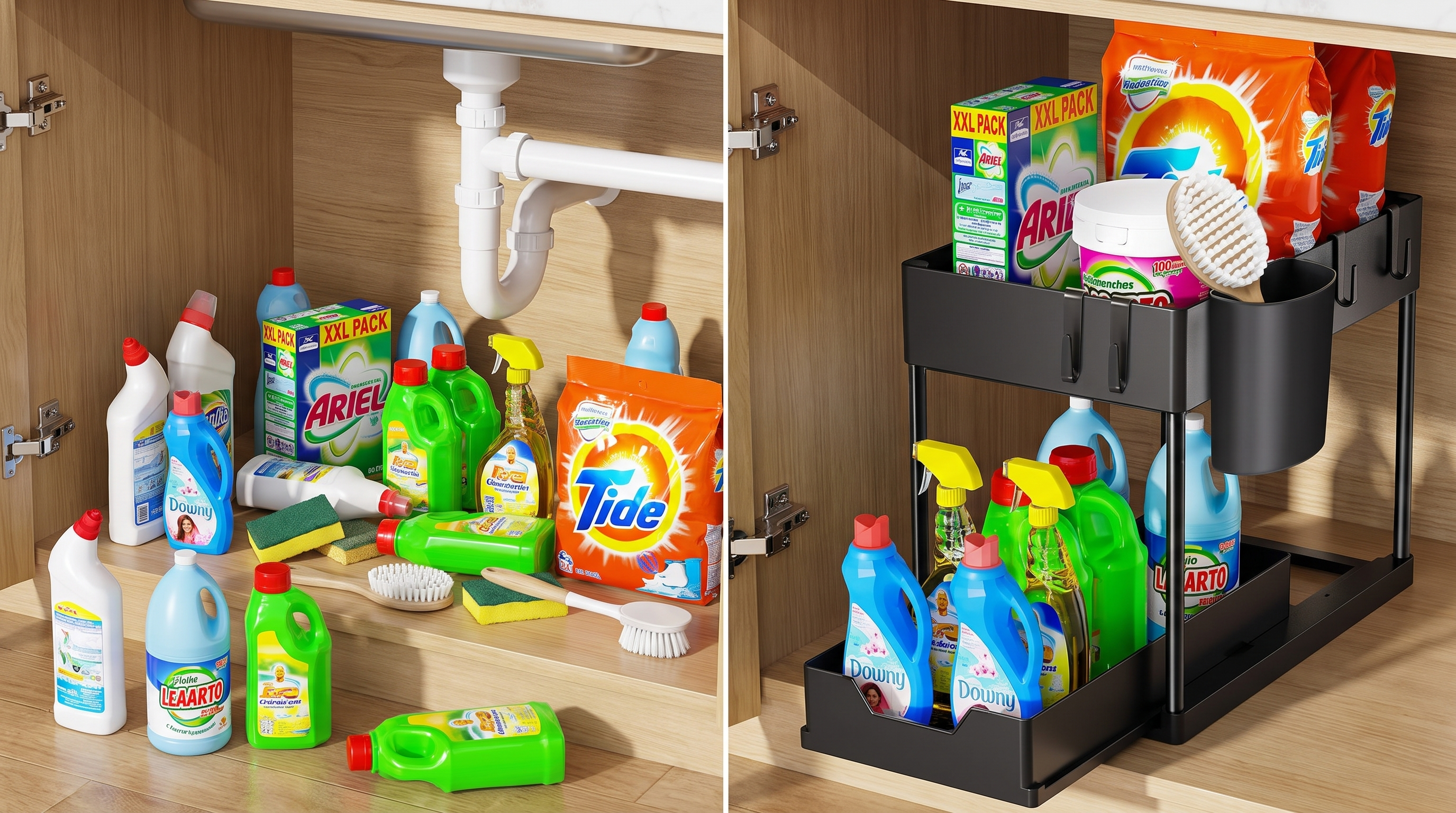 Before and after: 2-Tier Sliding Cabinet Basket Organizer
