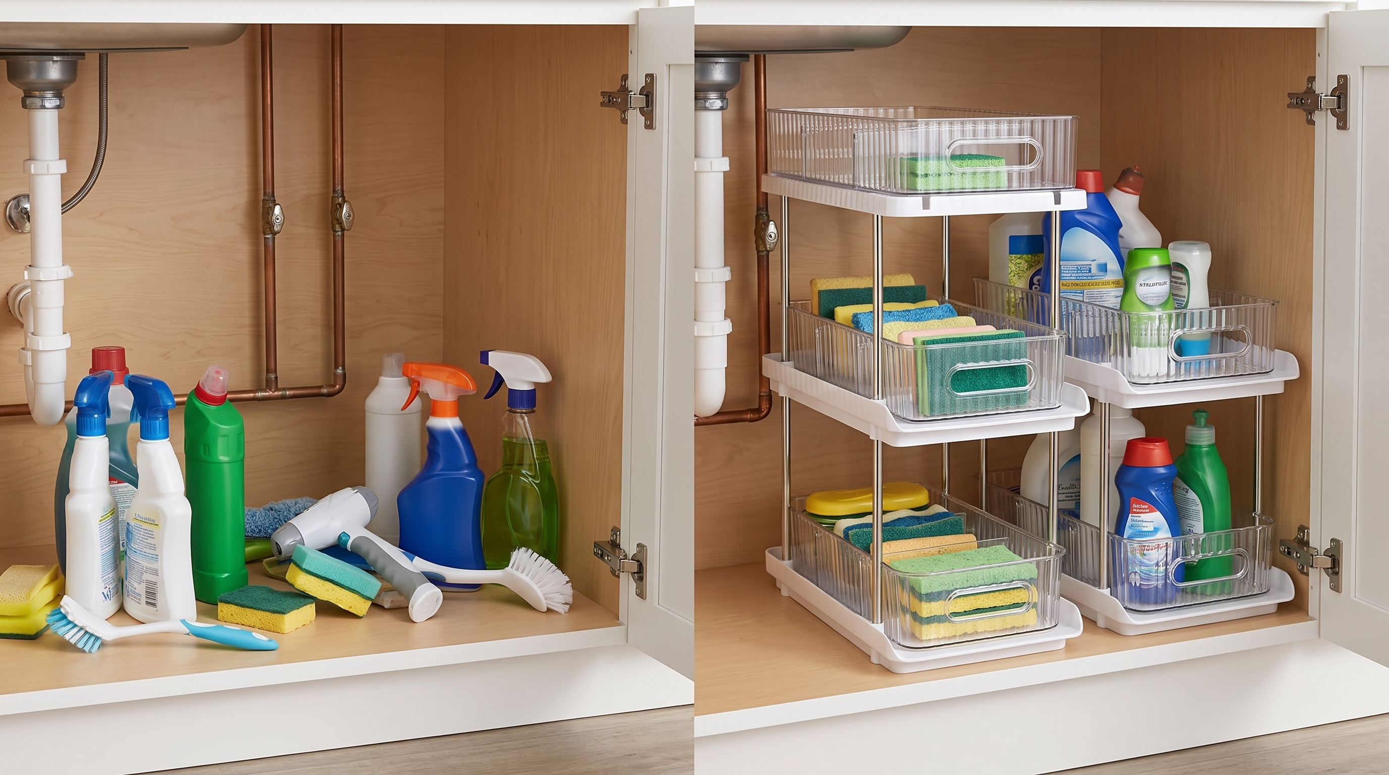 Before and after: 3-Tier Pull-Out Under Sink Organizer