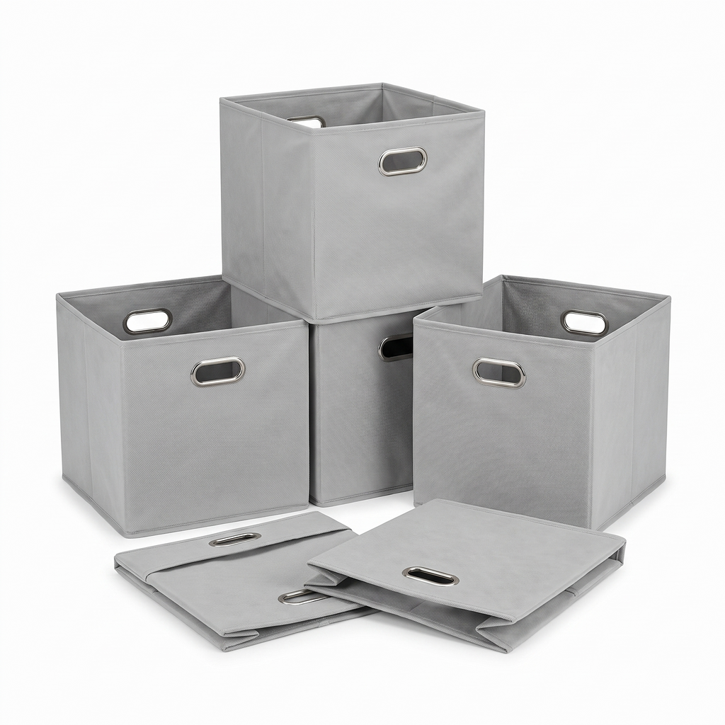 Collapsible Cube Storage Bins, Space-Saving, Organizing Fabric Bins with Handles, 10.5 X 10.5 X 11 Inches, Light Grey, 6-Pack