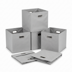 Collapsible Cube Storage Bins, Space-Saving, Organizing Fabric Bins with Handles, 10.5 X 10.5 X 11 Inches, Light Grey, 6-Pack